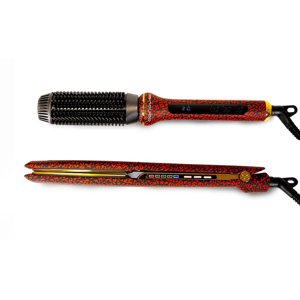 PLANCHA C3 RED LEOPARD  + CEPILLO HOT BRUSH KIT CORIOLISS