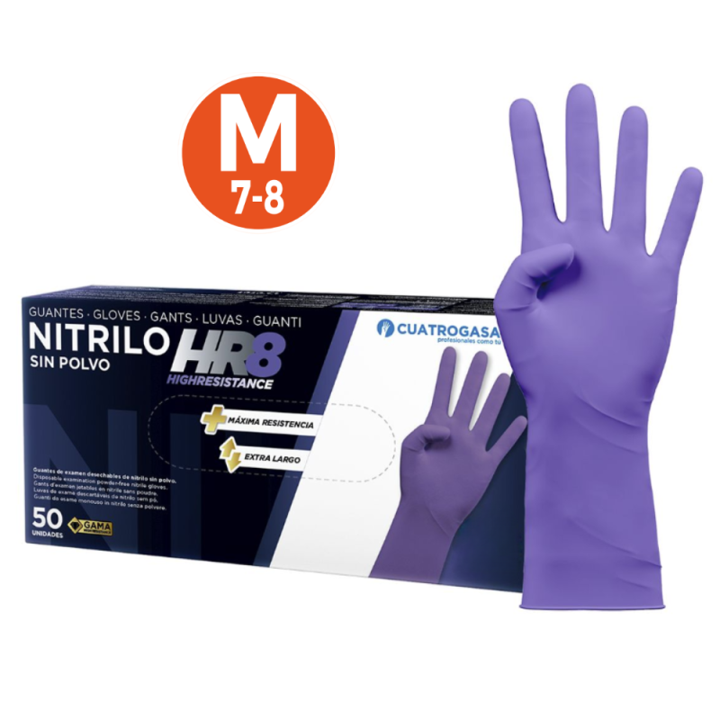 GUANTE NITRILO MORADO HIGH RISK MEDIANO CAÑO LARGO 50uds cx10
